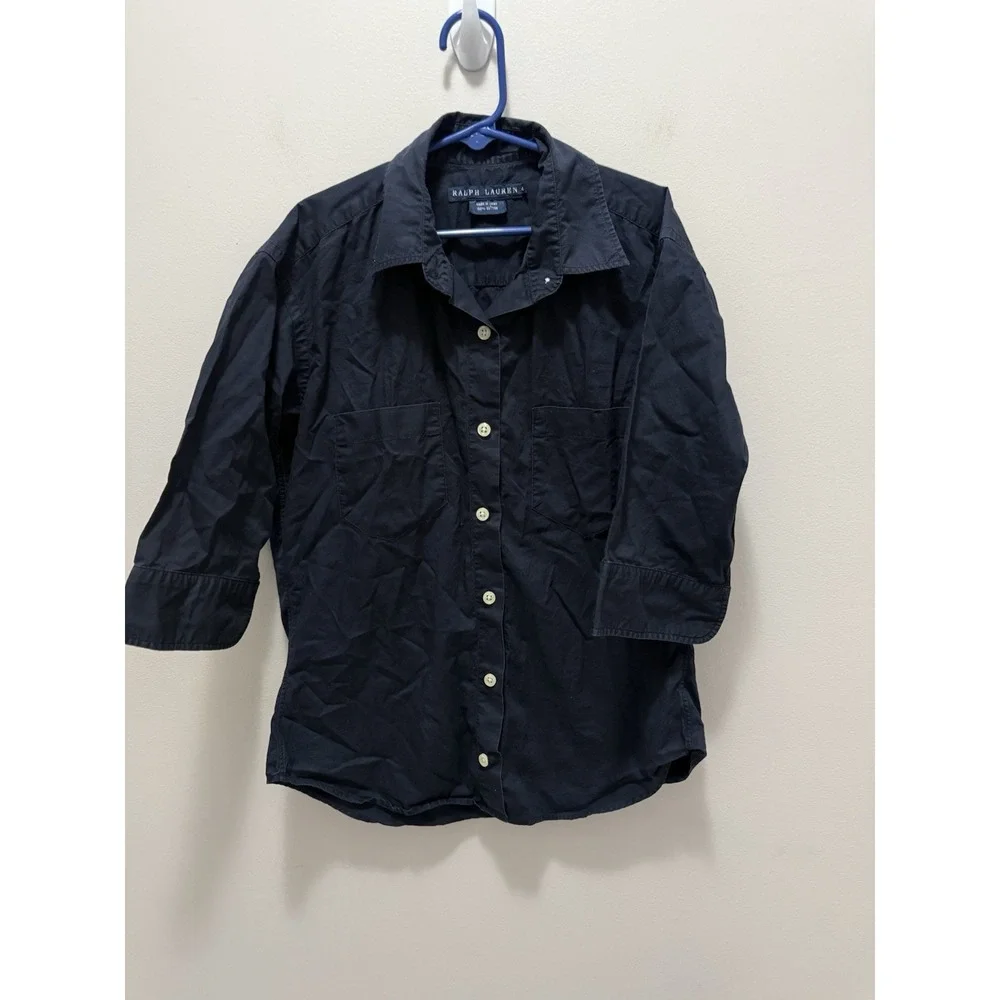 Ralph Lauren Boys Black Button Up Shirt Size‎ 4 100% Cotton Long Sleeve